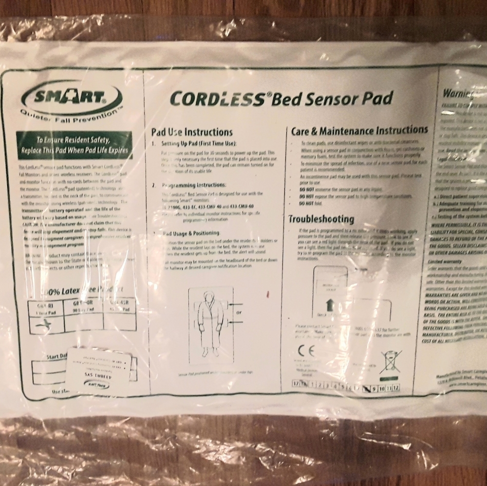 NWT CORDLESS BED SENSOR PAD